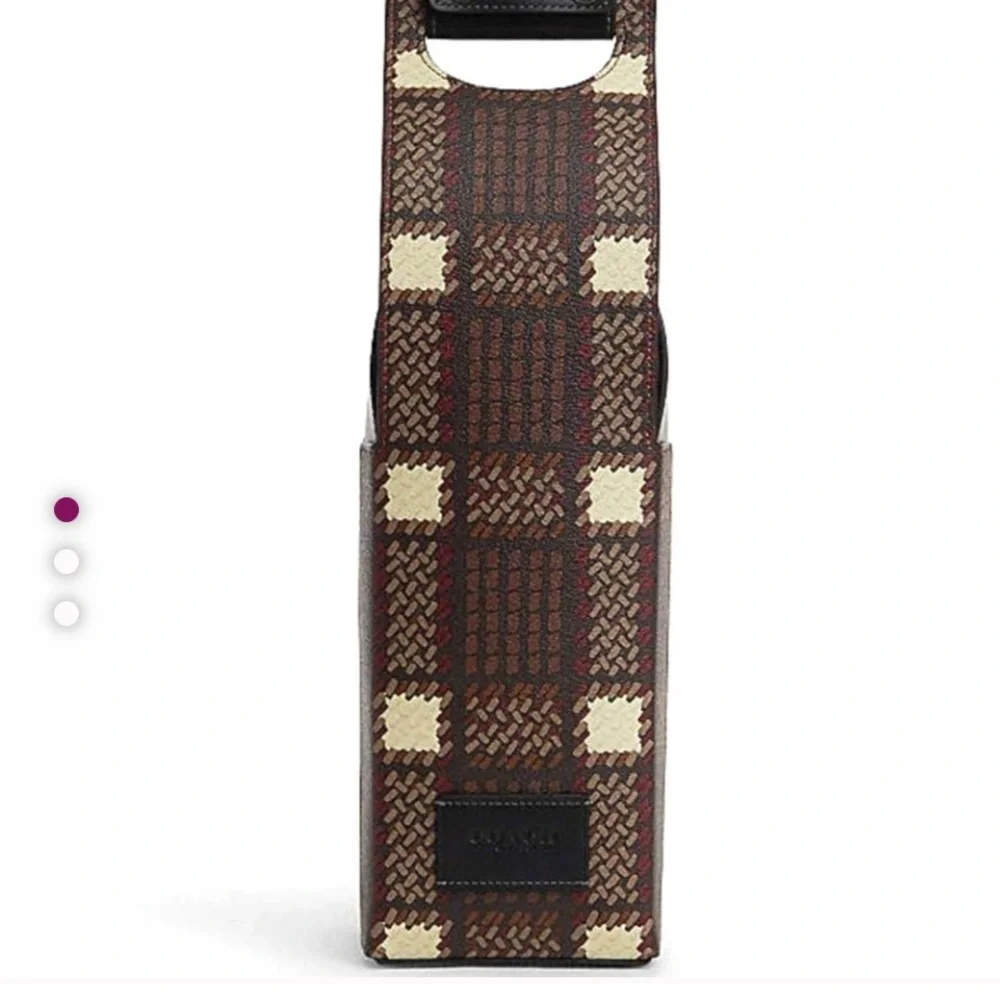 Coach bougie Elegant brushed plaid Wine Bottle Holder carrier NEW unused